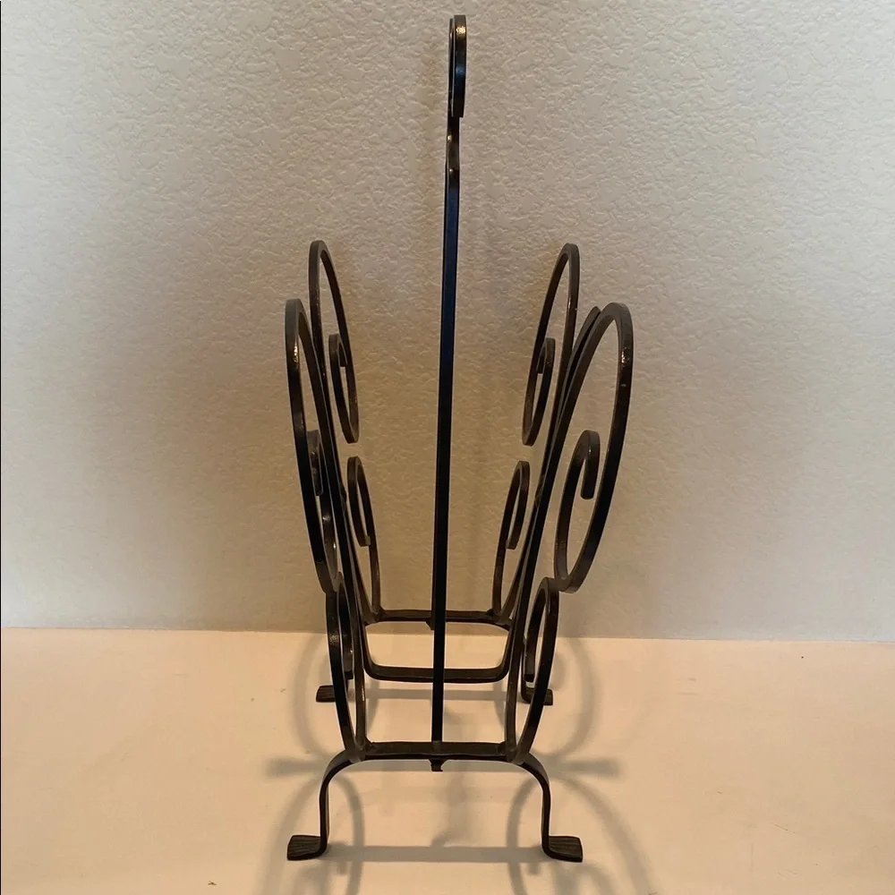 Elegant Black Vintage Wrought Iron Magazine Stand. Butterfly Design.